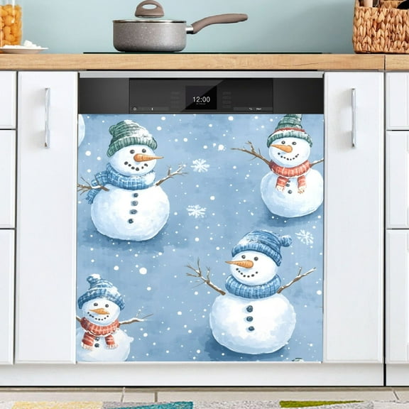Ryvnso Snowman in Christmas Snowflakes Dishwasher Magnetic Refrigerator Magnet Cover Kitchen Home Decorative 23"x26"