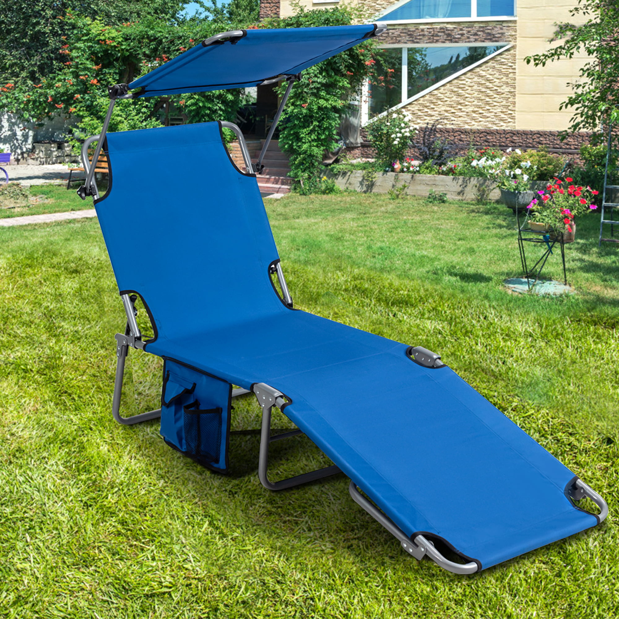 Gymax Foldable Lounge Chair Adjustable Outdoor Beach Patio Pool