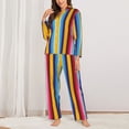 thumbnail image 2 of Fuzoiu Yellow Blue Mexican Blanket Stripes Print Women's Long-Sleeved Pajama,Lounge Button Down Nightwear,Womens Notch Collar Pajama Set-X-Large, 2 of 7
