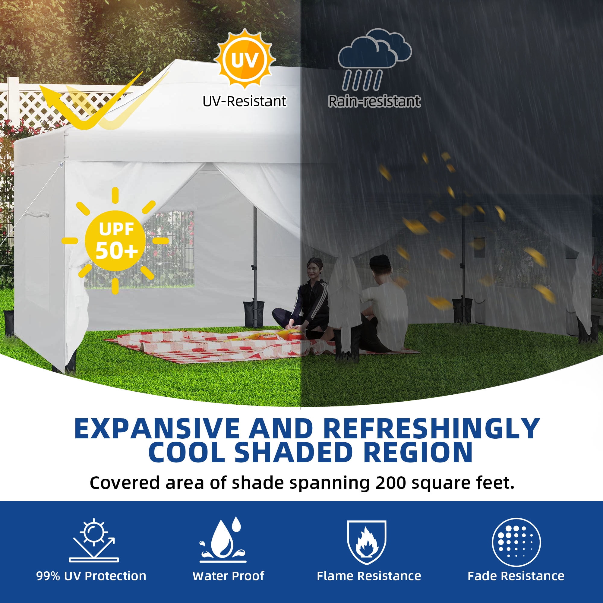 Uforic 10x20ft Outdoor Heavy Duty Pop up Canopy Tent with 6 Sidewalls - White