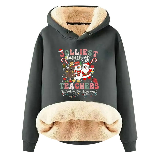 WILLBEST Sudadera con Capucha para Mujer, Otoño/Invierno, con Estampado Navideño de Letras, Gruesa y Cálida X-Grande