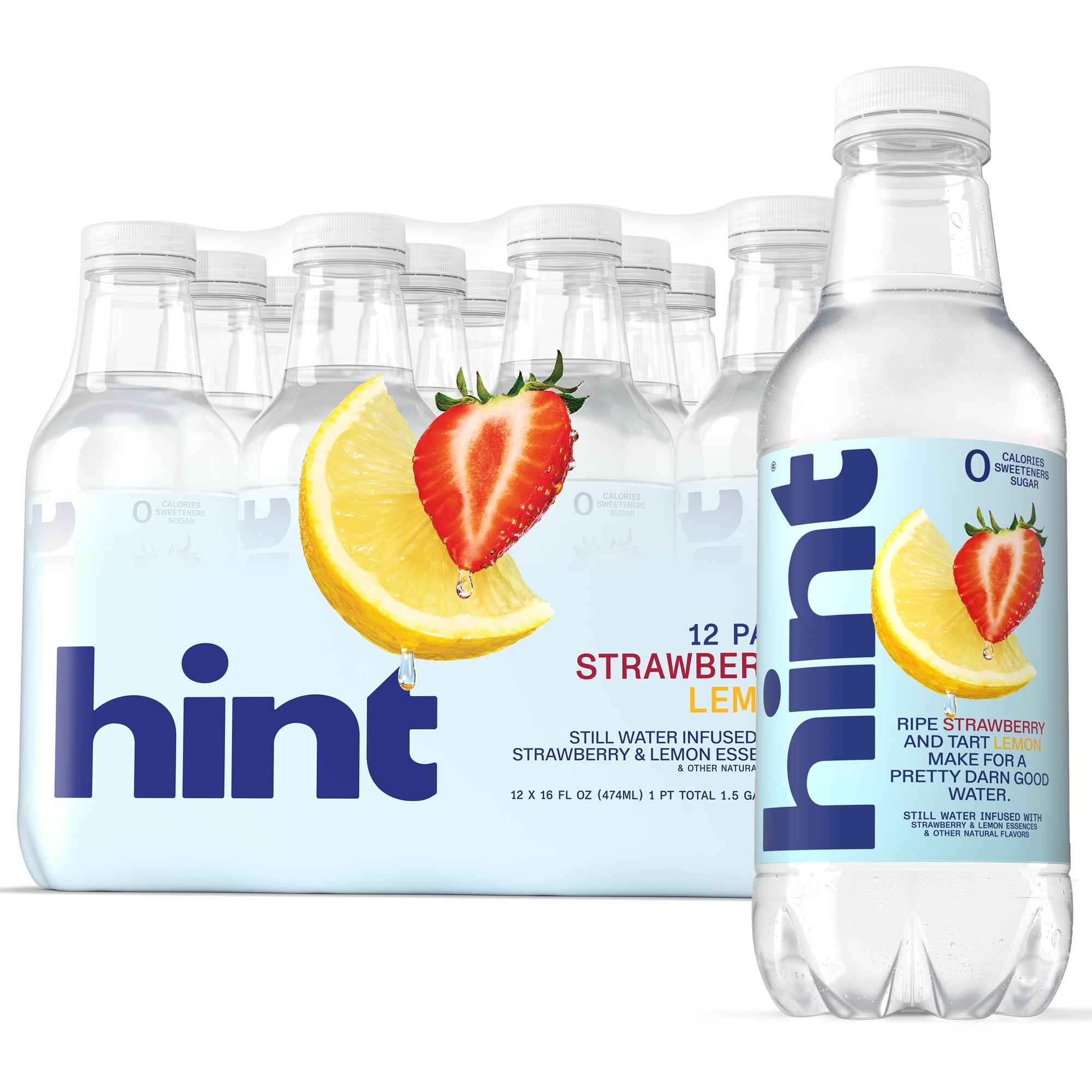 Hint Strawberry Lemon Flavored Water, 16 fl oz, 12 Pack Plastic Bottles