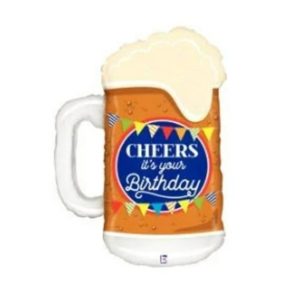 34" CHEERS It's YOUR BIRTHDAY Beer Balloon •  Large Shape Foil Mylar Balloon • Party Supplies Decorations Foil Mylar Balloon