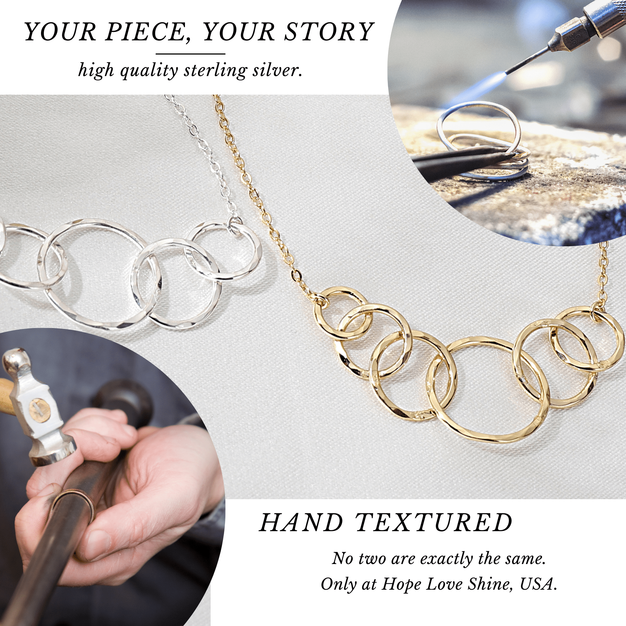 HOPE LOVE SHINE 60th Birthday Gold Necklace – 6 Ring Six Decades Gift for Her