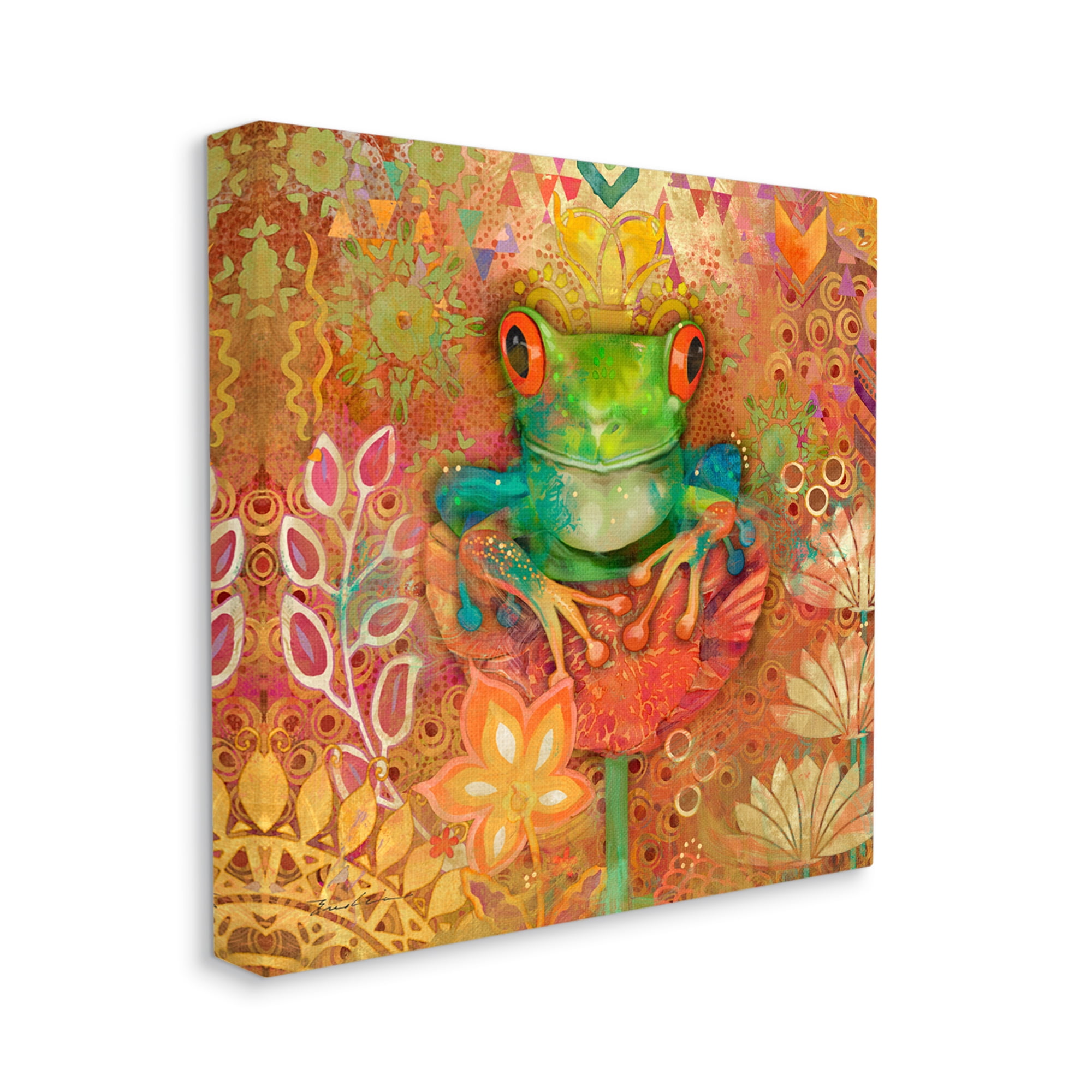 Stupell Industries Frog Perched on Flower Animals & Insects Painting Gallery Wrapped Canvas Art Print Wall Art, 36 x 36