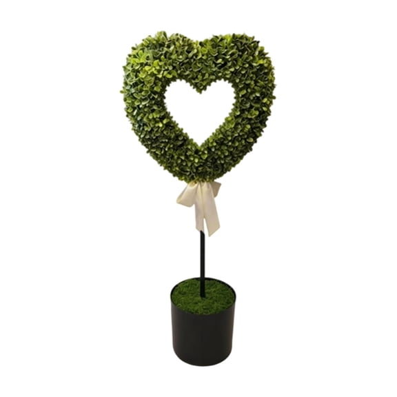 Valentine's Day Hollow Heart-shaped Boxwood Bonsai,28 Inch Boxwood Heart With Bow Topiary Potted Plant,Perfect as a Valentine's Day Indoor Outdoor Decoration