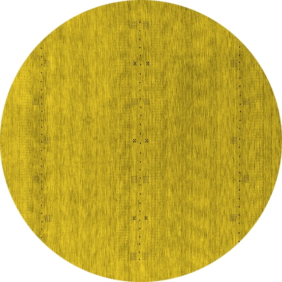 Ahgly Company Machine Washable Indoor Round Abstract Yellow Contemporary Area Rugs, 4' Round