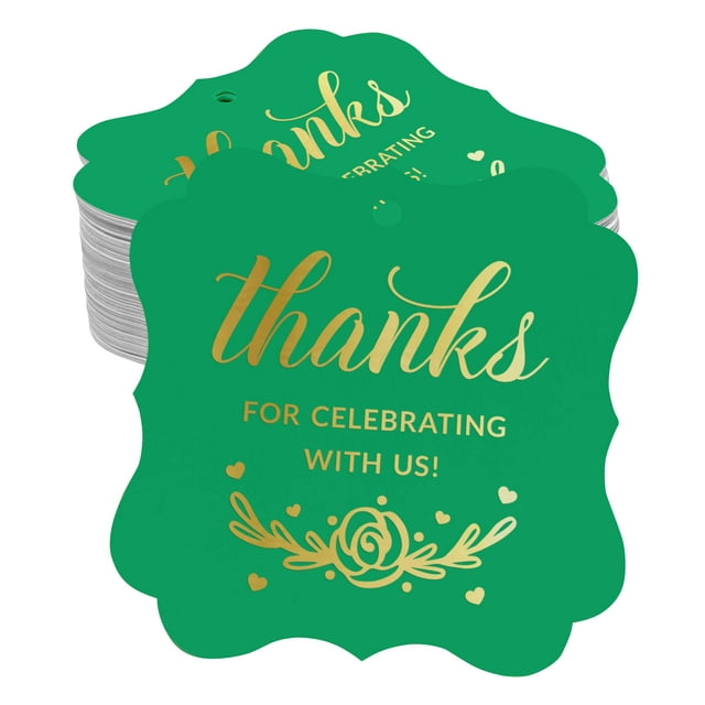 Inkdotpot Pack Of 100 Real Gold Foil Bracket Shape Paper Tags Thanks For Celebrating With Us Bridal Shower-Baby Shower-Retirement-Wedding-Birthday Favor Hang Tags