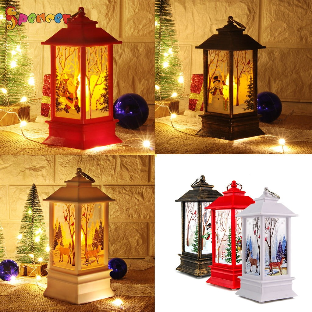 Christmas Vintage LED Lantern,Hanging Snow Castle Lantern Fairy Night Lamp Decor 