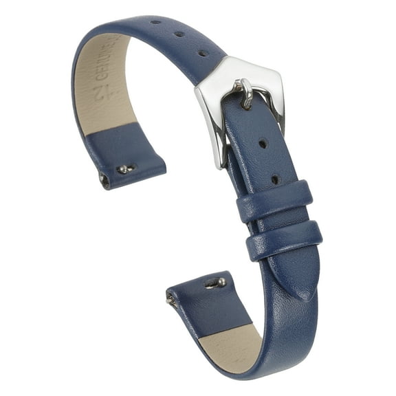 Uxcell 12mm Blue Genuine Leather Watch Bands with Silver Buckle for Women