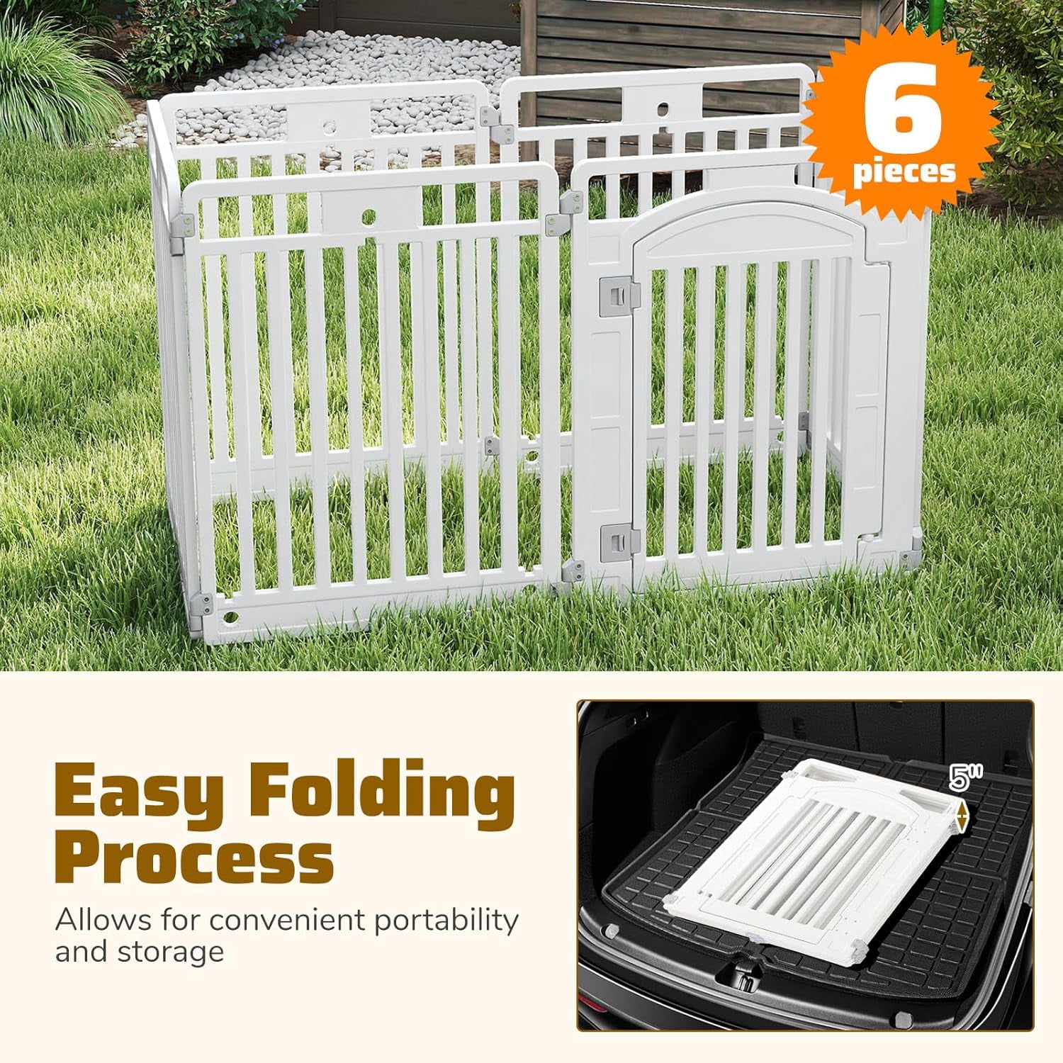 WSWJY 6 Panel Dog Playpen, 32'' Tall Plastic Pet Fence with Lockable Door, Indoor Outdoor Portable Dog Exercise Pen for Medium Dogs, Expandable & Configurable into Square or Rectangle