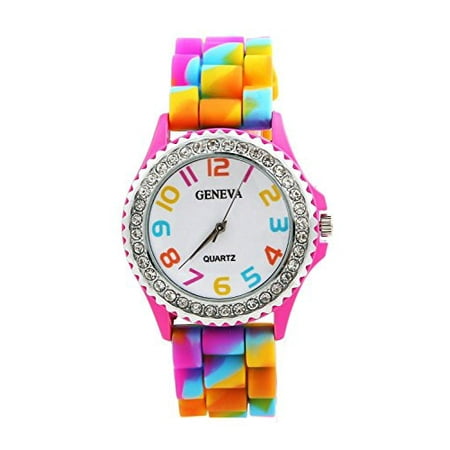 shot-in New Geneva Rainbow Crystal Rhinestone Watch Silicone Jelly Link Band