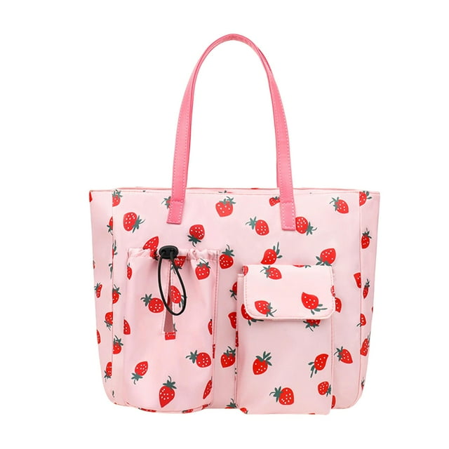 Bolso tote para mujer, grande, impermeable, con bolsillos, asa de mano, ideal para la playa. Fresa