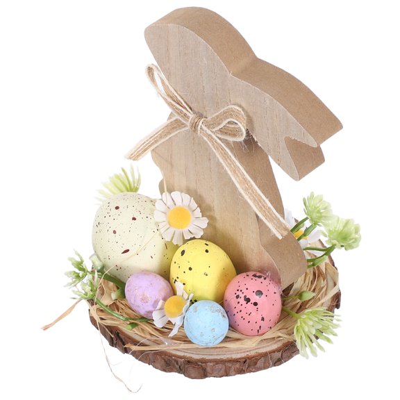 HEANUJJ Farmhouse Easter Bunny Wooden Sign Tabletop Decoration with Colorful Eggs and