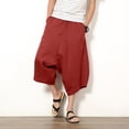 thumbnail image 2 of Zylarhe Casual Pants for Men, Men Summer Casual Mid Waist Loose Cropped Harem Pants With Pockets Red L, 2 of 8