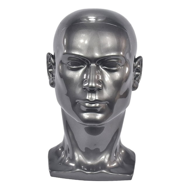 Cabeza de maniquí masculino, cabeza de peluca calva, modelo de exhibición de peluca, exhibición de sombrero, versátil, cabeza de modelo de joyería , Gris Argenta