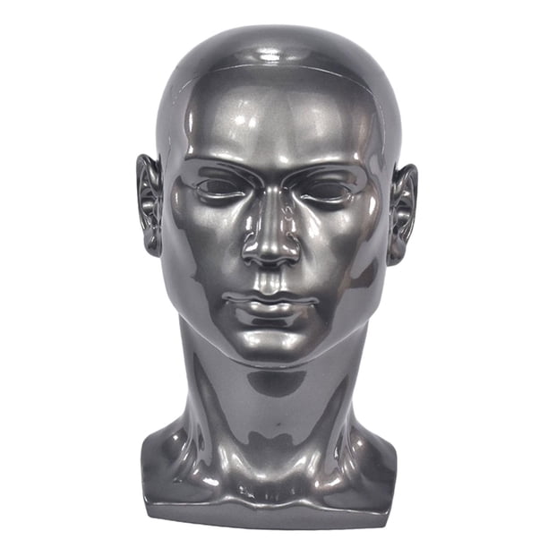Cabeza de maniquí masculino, cabeza de peluca calva, modelo de exhibición de peluca, exhibición de sombrero, versátil, cabeza de modelo de joyería , Gris Argenta