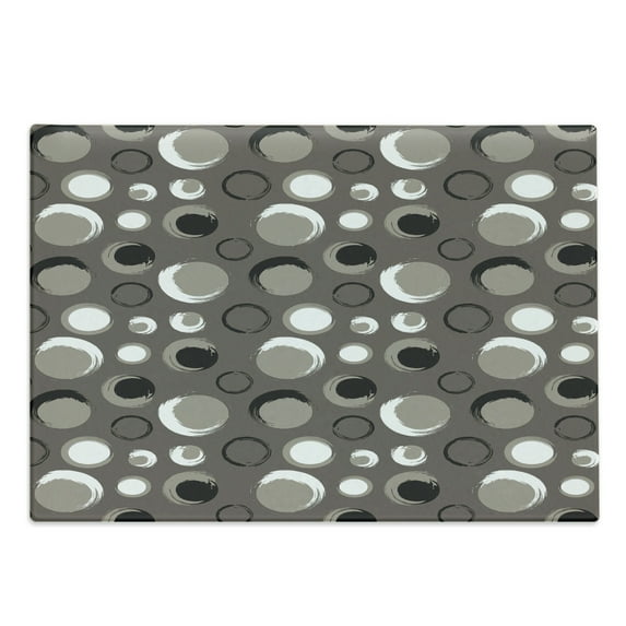Taupe Cutting Board, Grunge Circles Dots Brushstrokes Hand Painted Modern Design Messy Artistical, Decorative Tempered Glass Cutting and Serving Board, Large Size, Black White Taupe, by Ambesonne