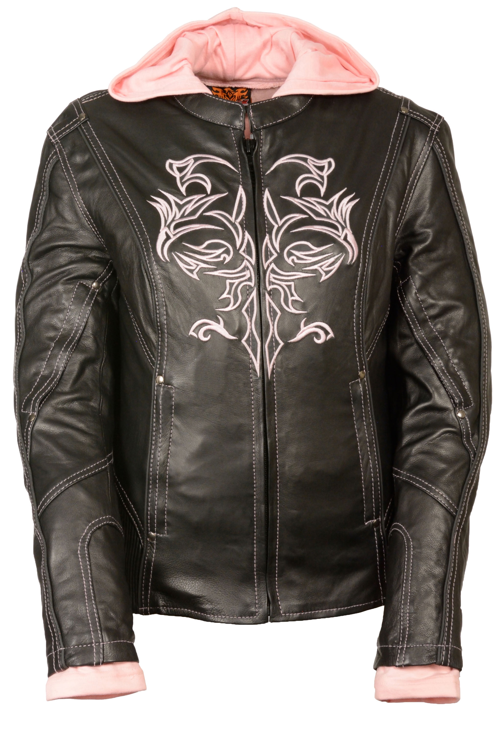 Womens 3 4 Length Leather Jacket Reflective Detail