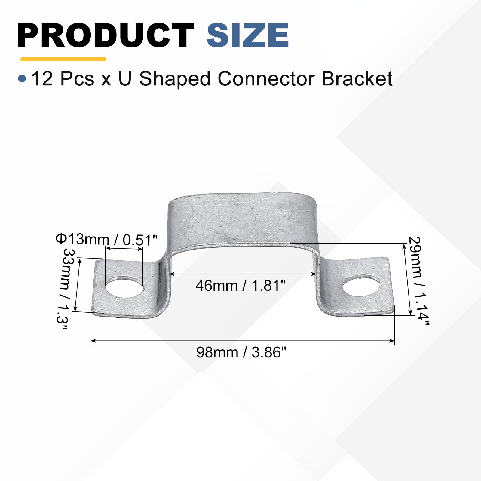 Uxcell 12 Pack 46x28 mm U Shaped Connector Bracket, Square Tube Strap Clamp Galvanized Steel Pipe Clamp Wood Deck Fence Post Tie for Water Pipes Stairs Railing Installation, Silver