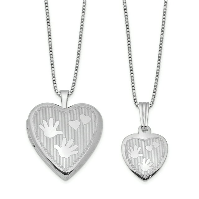925 Sterling Silver Hand Heart Mother Daughter Locket Pendant Necklace Set Charm