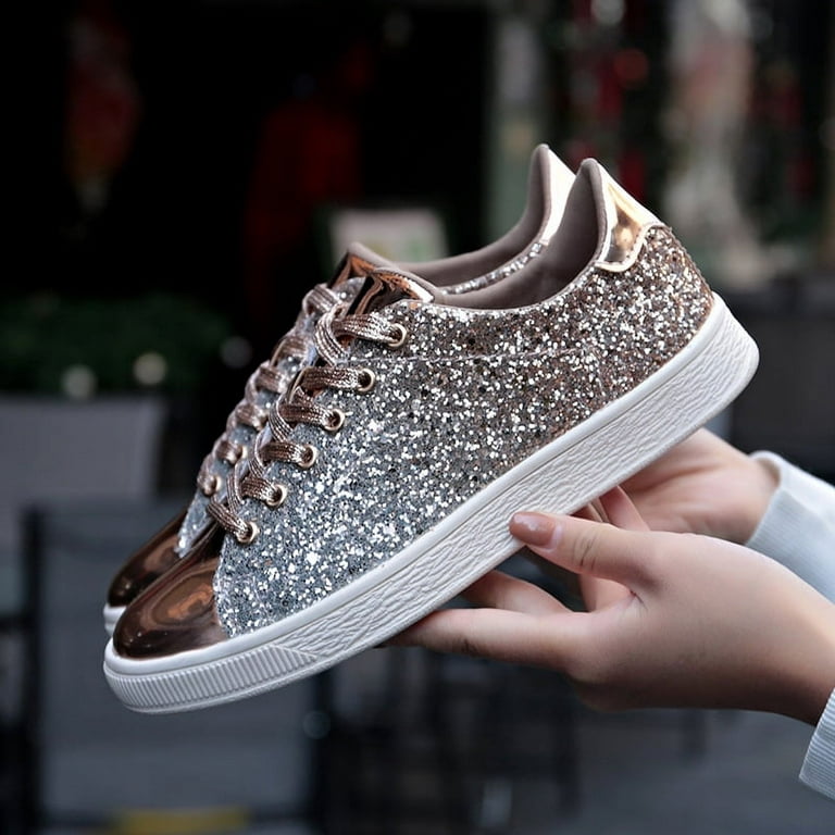 UUBARIS Women's Glitter Tennis Sneakers Floral Dressy Sparkly Sneakers  Rhinestone Bling Wedding Bridal Shoes Shiny Sequin Shoes White Size 9 -  Yahoo Shopping