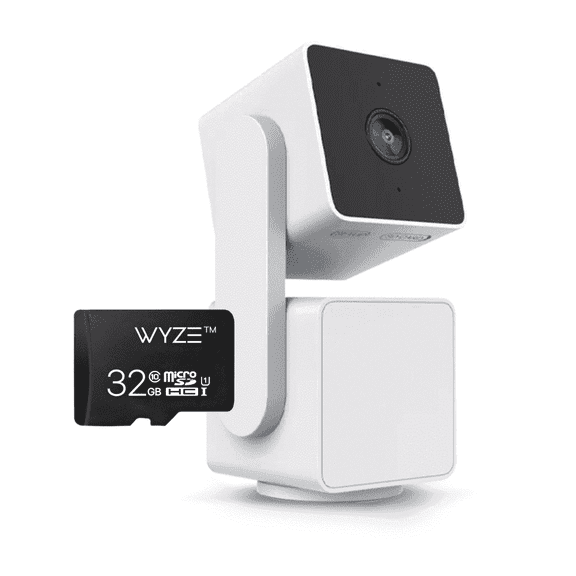 WYZE Cam Pan v3 Security Camera Bundle with FREE 32gb MicroSD Card, Indoor/Outdoor IP65 1080P 360° Pan/Tilt/Zoom, Wi-Fi Smart Home Security Camera with Motion Tracking for Baby & Pet, Color Night Vis
