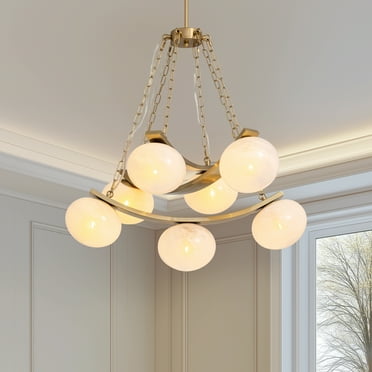 HOOMEDELIER 35" Modern Bubble Glass Chandelier for Dining Room Gold Pendant Light Over Table