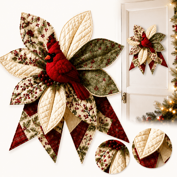 DIY Large Patchwork Bow Sewing Kit, Farmhouse Folded Fabric Flower Door Hanging Craft Set with Pre-Cut Fabrics, Batting and Instructions for Wall Window Porch Decor (A)