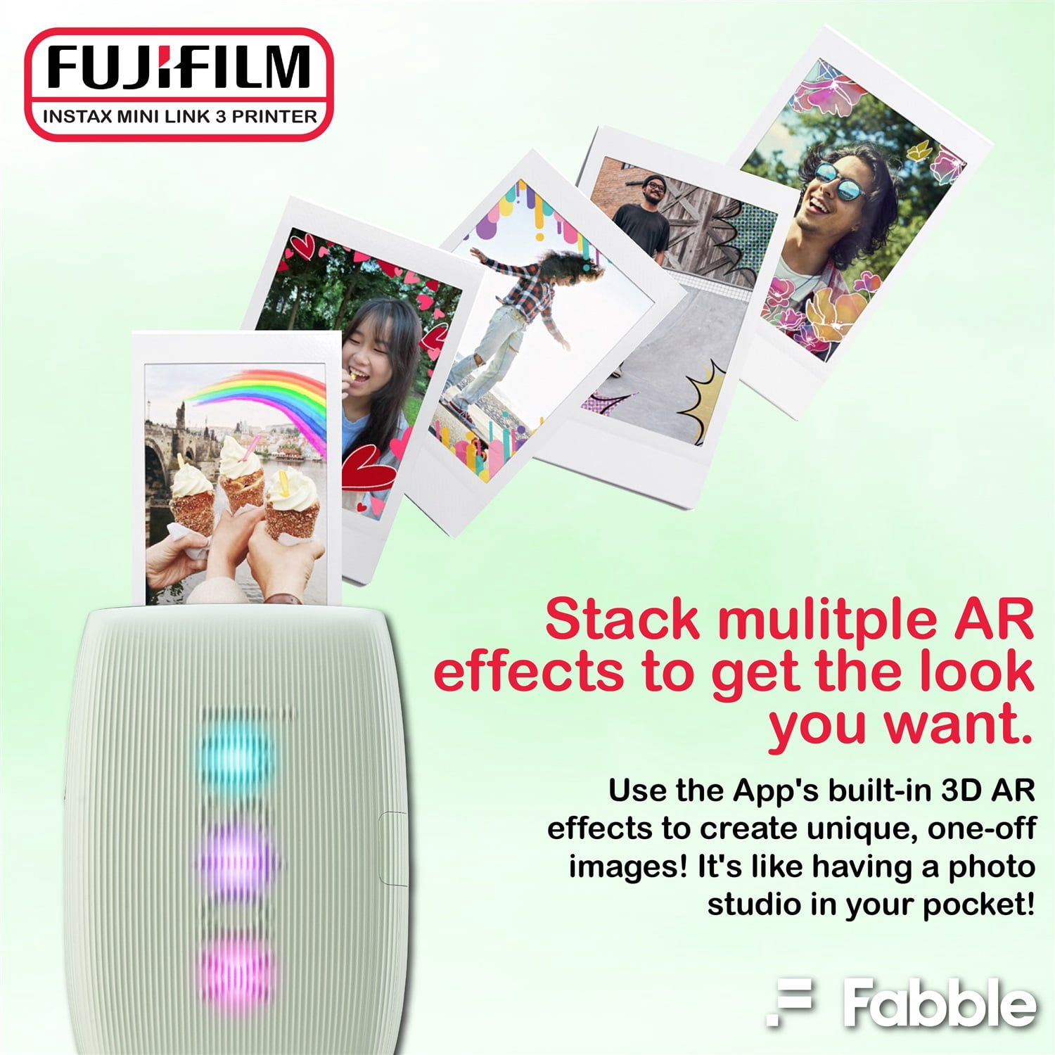 Fujifilm Instax Mini Link 3 Smartphone Printer – Sage Green Bundle with a Protective Case, Twin Pack Instant Film (20 Sheets), Hanging Photo Frames, and Premium Microfiber Cleaning Cloth