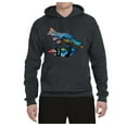 thumbnail image 2 of Trippy California Rainbow Neon Wolf Mountain Silhouette | Mens Animal Lover Hooded Sweatshirt Graphic Hoodie, Heather Black, Small, 2 of 4