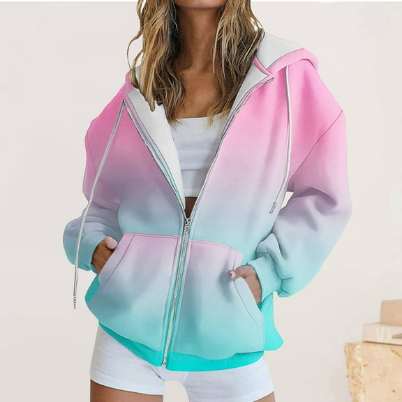 Viikei Womens Christmas Women's Casual Printed Zippered Long Sleeved Hooded Sweatshirt Jacket Top