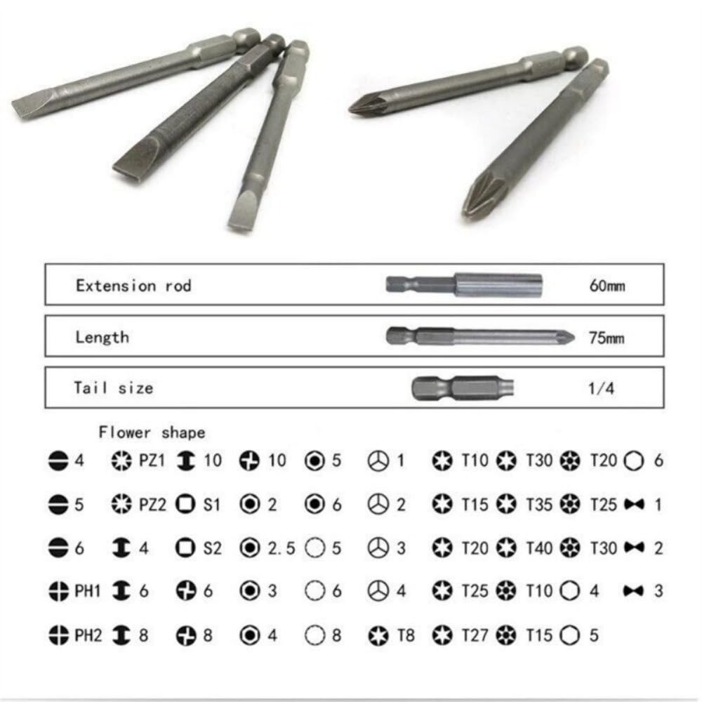 50Pcs Magnetic Screwdriver Bit Set With Storage Box 75mm Ultra Long High Strength Chromium Vanadium Steel Drill Bits Set