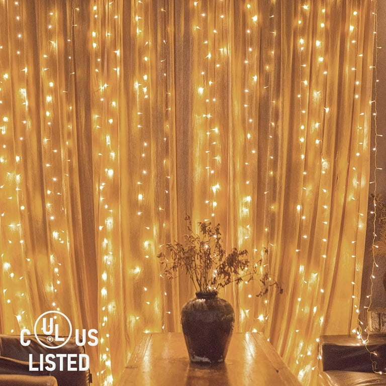 300 LED Window Curtain String Light Outdoor Indoor Wall Decoration - Gold