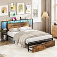 thumbnail image 5 of VEANERWOOD Full Size Bed Frame with 3-Tier Storage Shelves, 2 Drawers & Headboard, Metal Platform Bed with Charging Station & LED Lights, No Box Spring Needed, 5 of 8