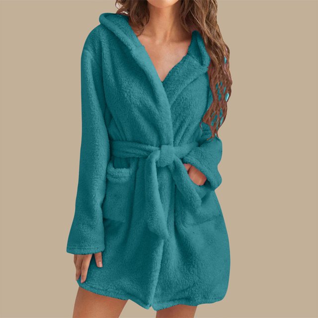 RXIRUCGD Robe de Nuit en Polaire Douce à Manches Longues Col en V avec Ceintures et Poches pour Femmes (Vert Armée, Taille : 3TG)