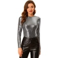 thumbnail image 1 of Camisa de manga larga para mujer, brillante, brillante, de fiesta, metálico brillante Negro Plata S, 1 of 6