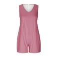 thumbnail image 6 of Lenpel Rompers for Women Casual V Neck Sleeveless Solid Color Loose Jumpsuits Summer Short Overalls with Pockets, 6 of 7