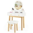 thumbnail image 1 of Gymax Coiffeuse avec Miroir à DEL Éclairé Table de Maquillage avec Tabouret Doux Rembourré, 1 of 9