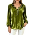 thumbnail image 5 of NominalSnug Women's Velvet Tops Ruffle V Neck Dressy Casual Blouse Long Sleeve Top Elegant Vintage Party Shirt for Fall Winter, 5 of 7