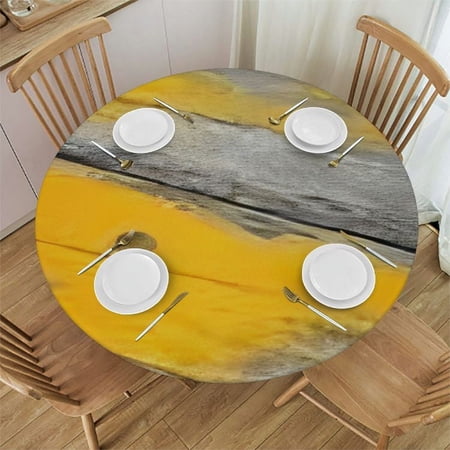 HAOXIT Round Fitted Tablecloth Vintage Wood Grain Elastic Edge Home Decoration Tablecloths Waterproof Polyester Table Cover For Living Room Kitchen Patio Use Fits Round Table 31-35