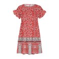 thumbnail image 3 of USSUMA Floral Print High Waist Mini Beach Dresses for Women Casual Summer Crewneck Short Sleeve Womens Sun Dresses Vacation Boho Cute Flowy Swing Sundresses Wedding Guest for Women, 3 of 4