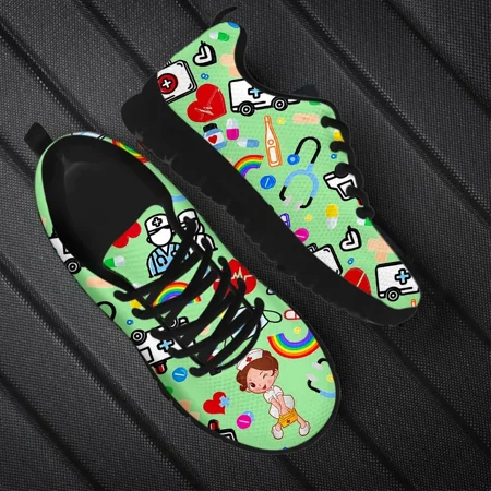 

Nurse Girls Pattern Medical Print Women s Casual Sneakers Ladies Comfort Anti-Slip Flat Shoes Zapatos de enfermería