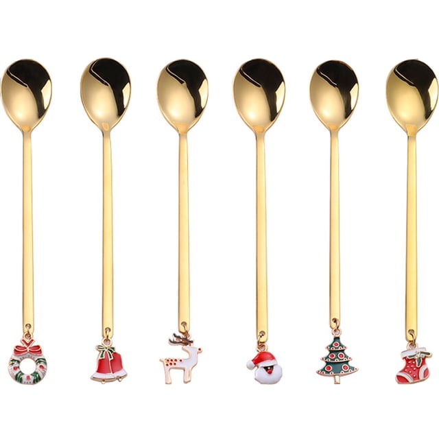 Cuchara de café navideña de acero inoxidable, 6 uds., helado, sopa, azúcar, postre, cucharaditas, agitador mezclador, vajilla de cocina