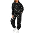thumbnail image 2 of Fall Sets for Women Casual Long Sleeve Hoodies Matching Elastic Waist Joggers Polka Dot Cozy Lounge Teacher Outfits with Pockets Black XL, 2 of 6