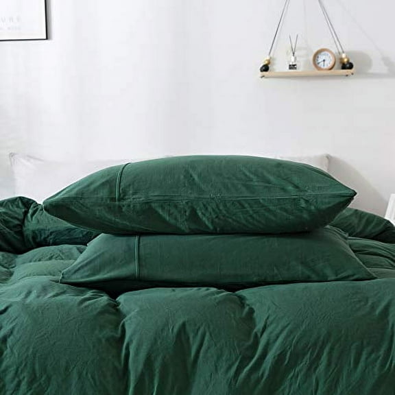 KAIANG Jersey Knit Pillowcase. All Season, Soft, Cozy Cases. T-Shirt Jersey Cotton Pillow Case Set. Heather Cotton Jersey Case Set. (Dark Green, Queen Size)