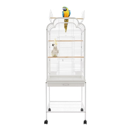 52.76''H Bird Cage with Dual-Opening Skylight, Pull-out Tray, and Rolling Stand For Small and Medium Birds, including Cockatiels, Budgerigars, Monk Parakeets, Conures