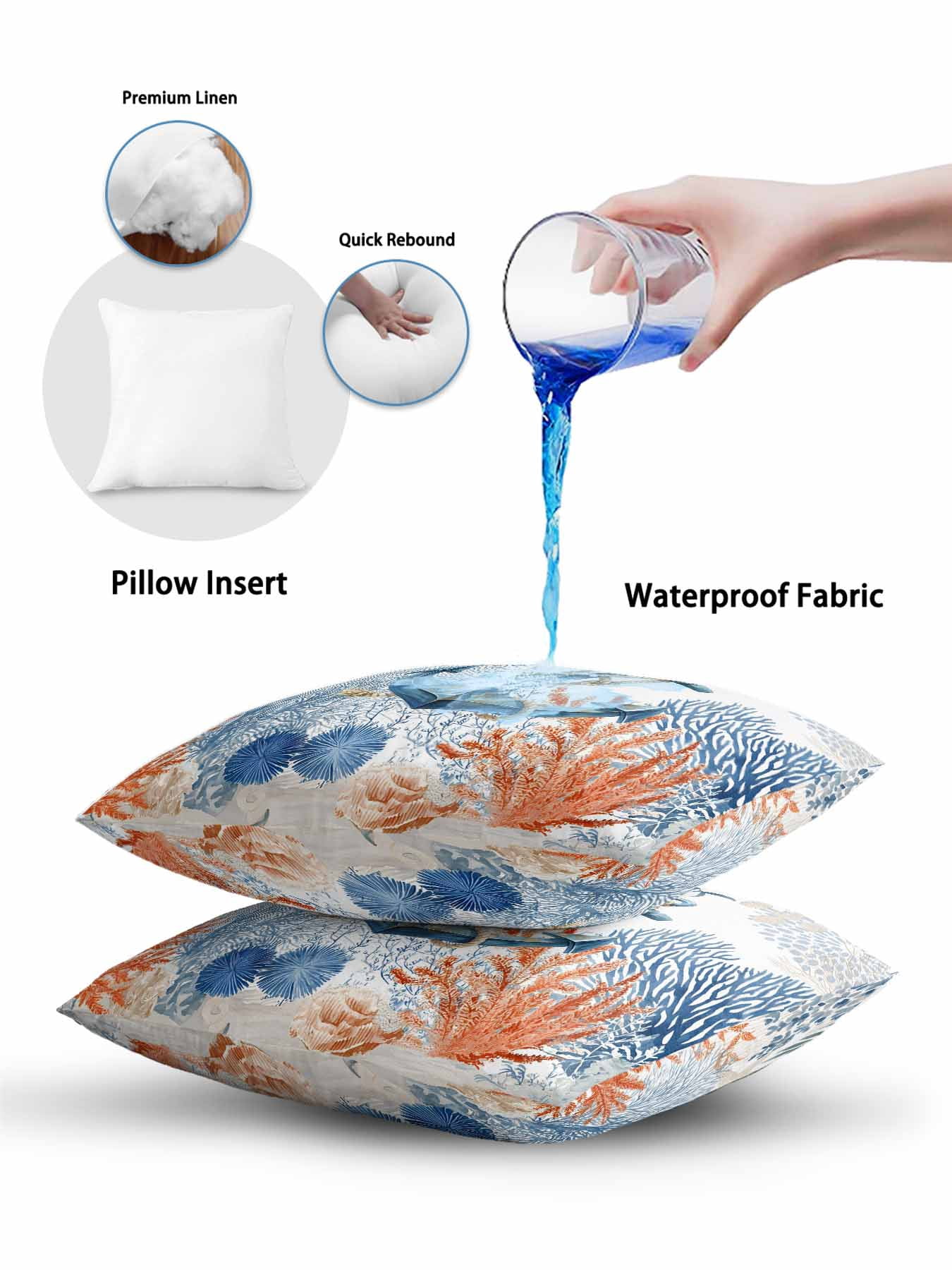 1 Pack Outdoor Throw Pillow, Nautical Anchor Waterproof Pillow with Insert Included, Blue Coastal Starfish Coral Leaves Decorative Accent Cushion Sofa Pillows for Patio Porch, 16 x 16 In