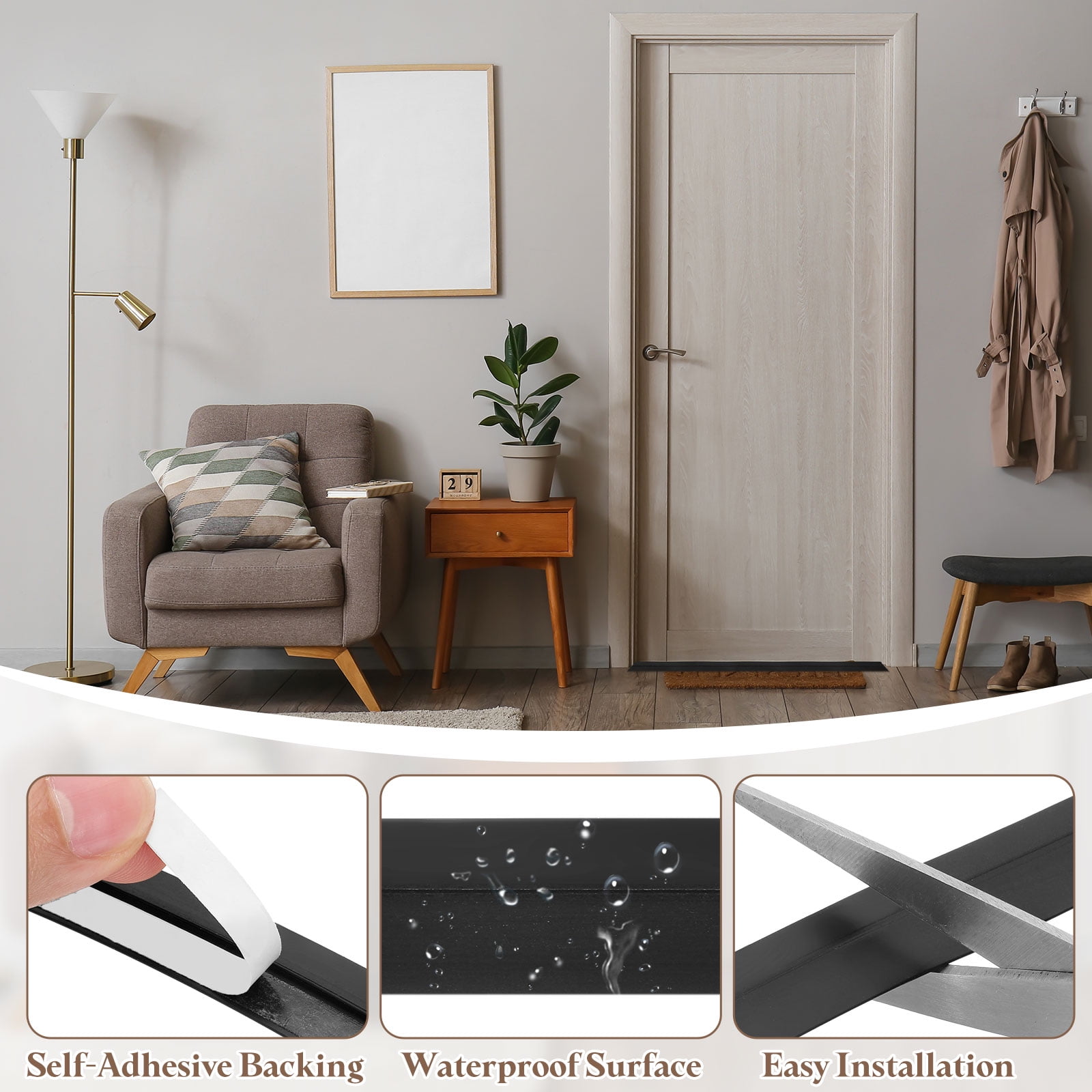 5Pack Weather Stripping, 2 Inch Wide x 9.2 Feet Long Self-Adhesive Cabinet Door Seal Strip Door Draft Stopper for Wardrobe and Cupboard, Black