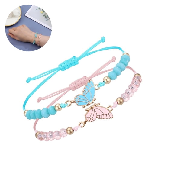 Adjustable Butterfly Bracelets,Matching Couple Sister Bracelet,2-Pack Best Friend Bracelets,Adjustable Strand Jewelry for Women,Men(Pink Blue)